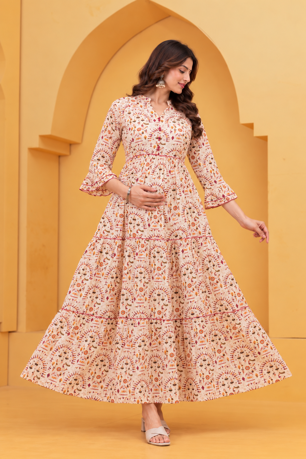 Floral Printed Cotton Maternity & Feeding Gown | Front-Open Nursing Dress