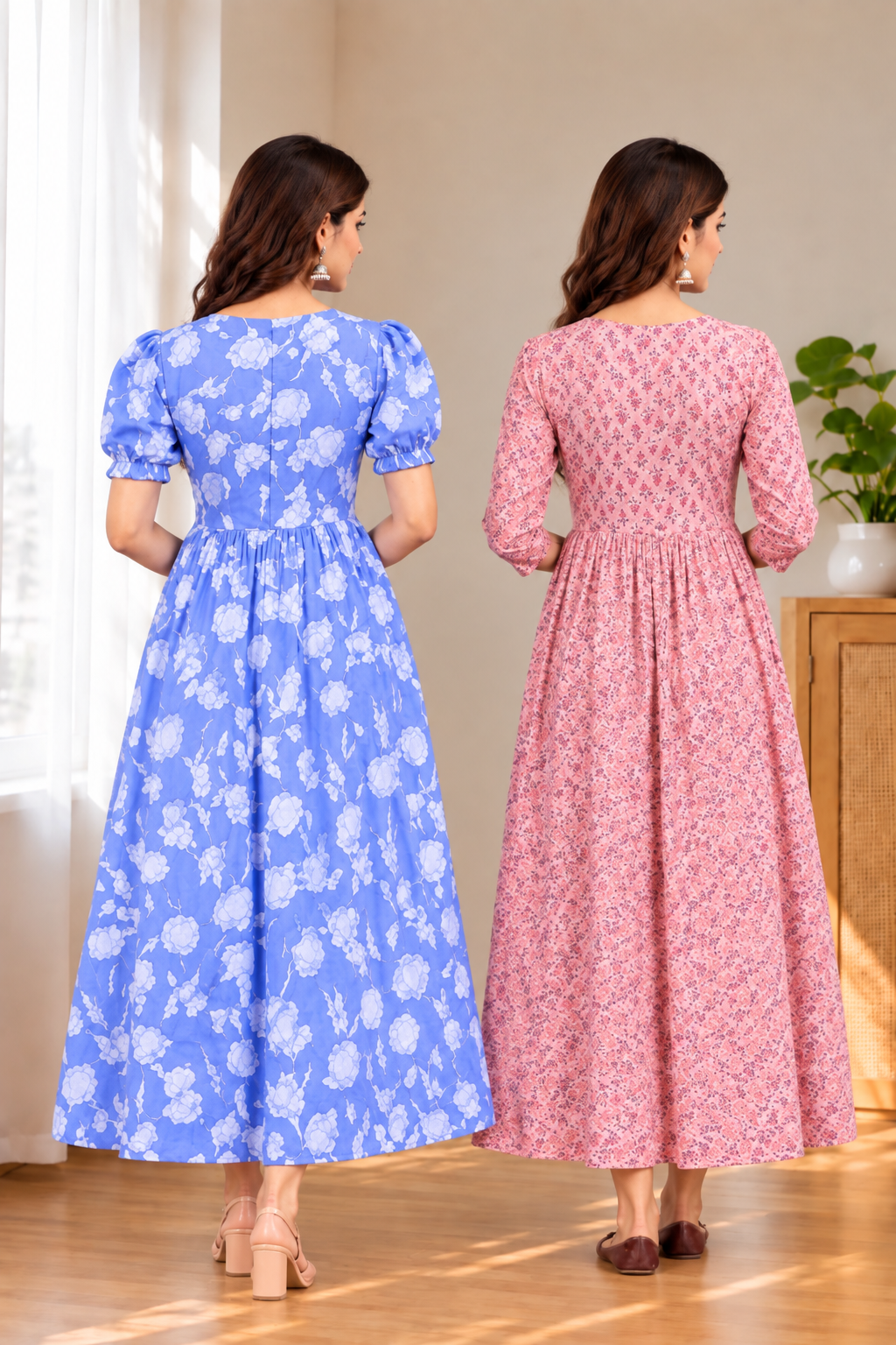 Women’s Floral Printed Maternity Feeding Dress – 2 Piece Combo | Concealed Front Zipper | 3/4 Sleeve
