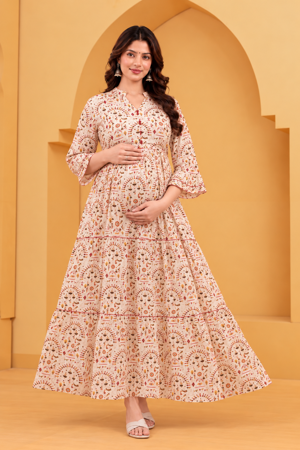 Floral Printed Cotton Maternity & Feeding Gown | Front-Open Nursing Dress
